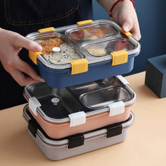 Leak-Proof Stainless Steel Lunch Box – 3 Compartment Lunch Box with Spoon & Fork | Hot & Cold Food Container for Office, School & Travel