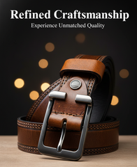 Original Genuine Leather Belt for Men | Premium Classic Hole Leather Belt | Dark Brown with Black Shade | Perfect Gift for Husband, Father, Brother & Son | Formal & Casual Wear