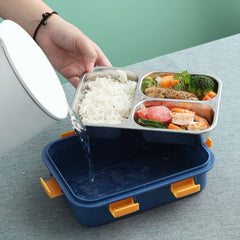 Leak-Proof Stainless Steel Lunch Box – 3 Compartment Lunch Box with Spoon & Fork | Hot & Cold Food Container for Office, School & Travel