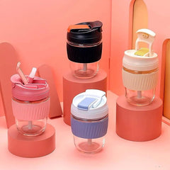 Glass Tumbler with Airtight Lid & Straw