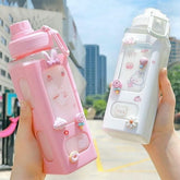 Kawaii Water Bottle with Straw – 700ml Cute Aesthetic Square Bottle with Stickers | Leakproof & BPA-Free Drinking Bottle (White & Pink)
