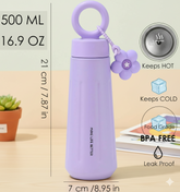 Lavender Stainless Steel Insulated Water Bottle | 500 ml Hot & Cold Sipper with Flower Charm | Perfect Gift for Women & Girls