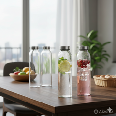Premium Fridge Glass Water Bottle with Steel Cap – Set of 6 (800ml Each)