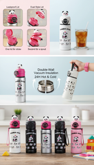 Panda Stainless Steel Kids Water Bottle 550ml – Cute Panda Thermos Flask | Leak-Proof | 24H Hot & Cold | BPA-Free | Perfect for School, Travel & Gifting