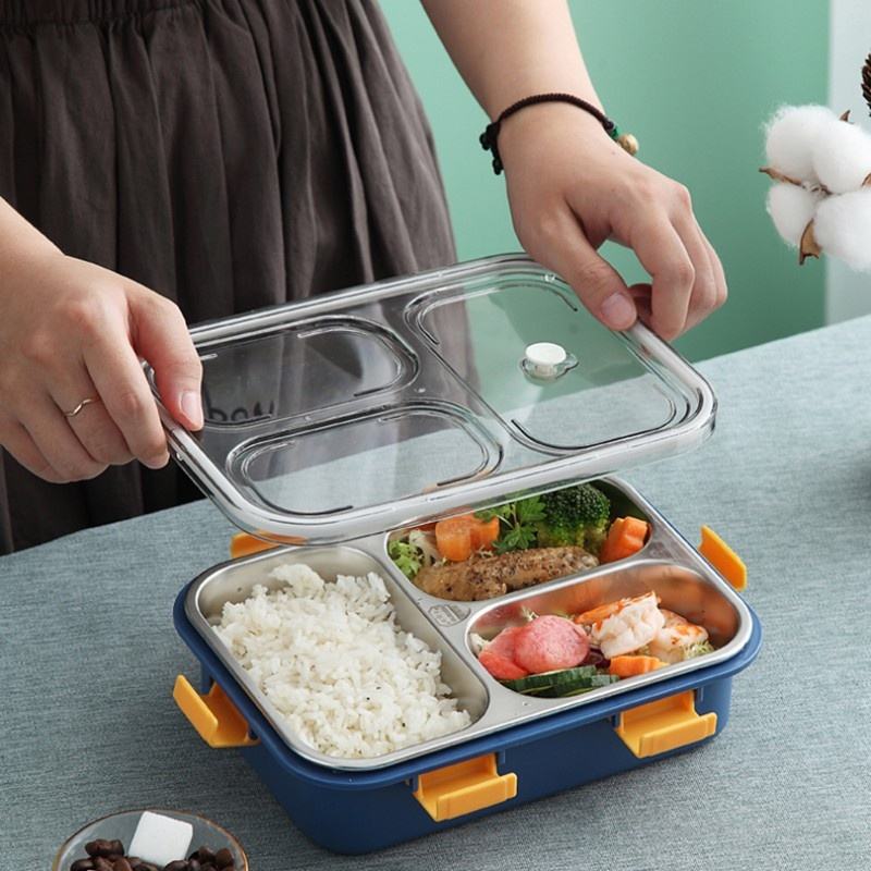 Leak-Proof Stainless Steel Lunch Box  – 3 Compartment  Lunch Box with Spoon & Fork | Hot & Cold Food Container for Office, School & Travel