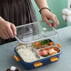 Leak-Proof Stainless Steel Lunch Box  – 3 Compartment  Lunch Box with Spoon & Fork | Hot & Cold Food Container for Office, School & Travel
