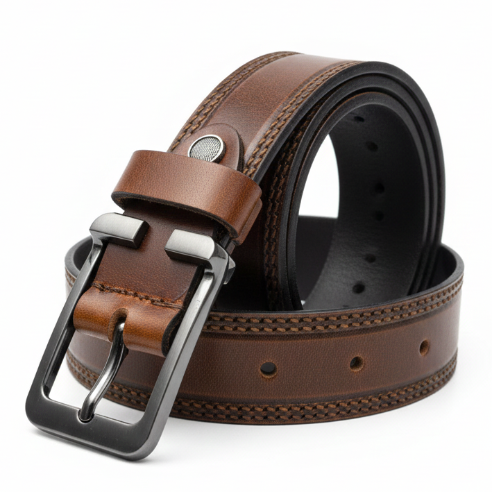 Original Genuine Leather Belt for Men | Premium Classic Hole Leather Belt | Dark Brown with Black Shade | Perfect Gift for Husband, Father, Brother & Son | Formal & Casual Wear