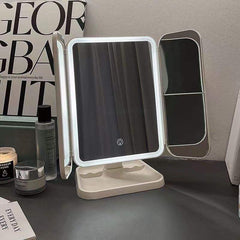 Triple Magnification LED Makeup Mirror – Touch Control, Adjustable Rotation & Dual Power for Home and Travel