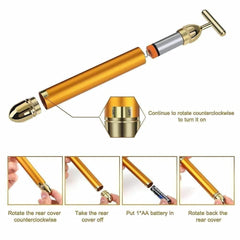 24K Gold Facial Massager Roller | Electric Beauty Bar for Face Lift, Wrinkle Removal & Skin Tightening