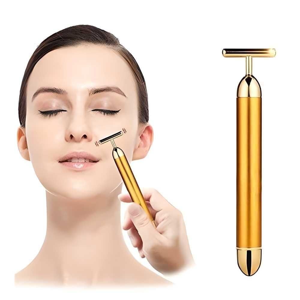 24K Gold Facial Massager Roller | Electric Beauty Bar for Face Lift, Wrinkle Removal & Skin Tightening