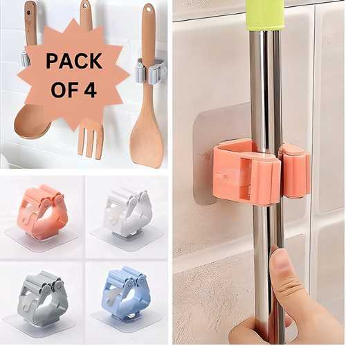 No Drill Mop Holder Hooks – Self-Adhesive Wall Mount Organizer (Pack of 4)