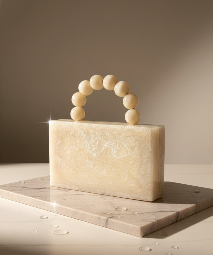 Luxury Off-White Resin Clutch With Pearl Handle