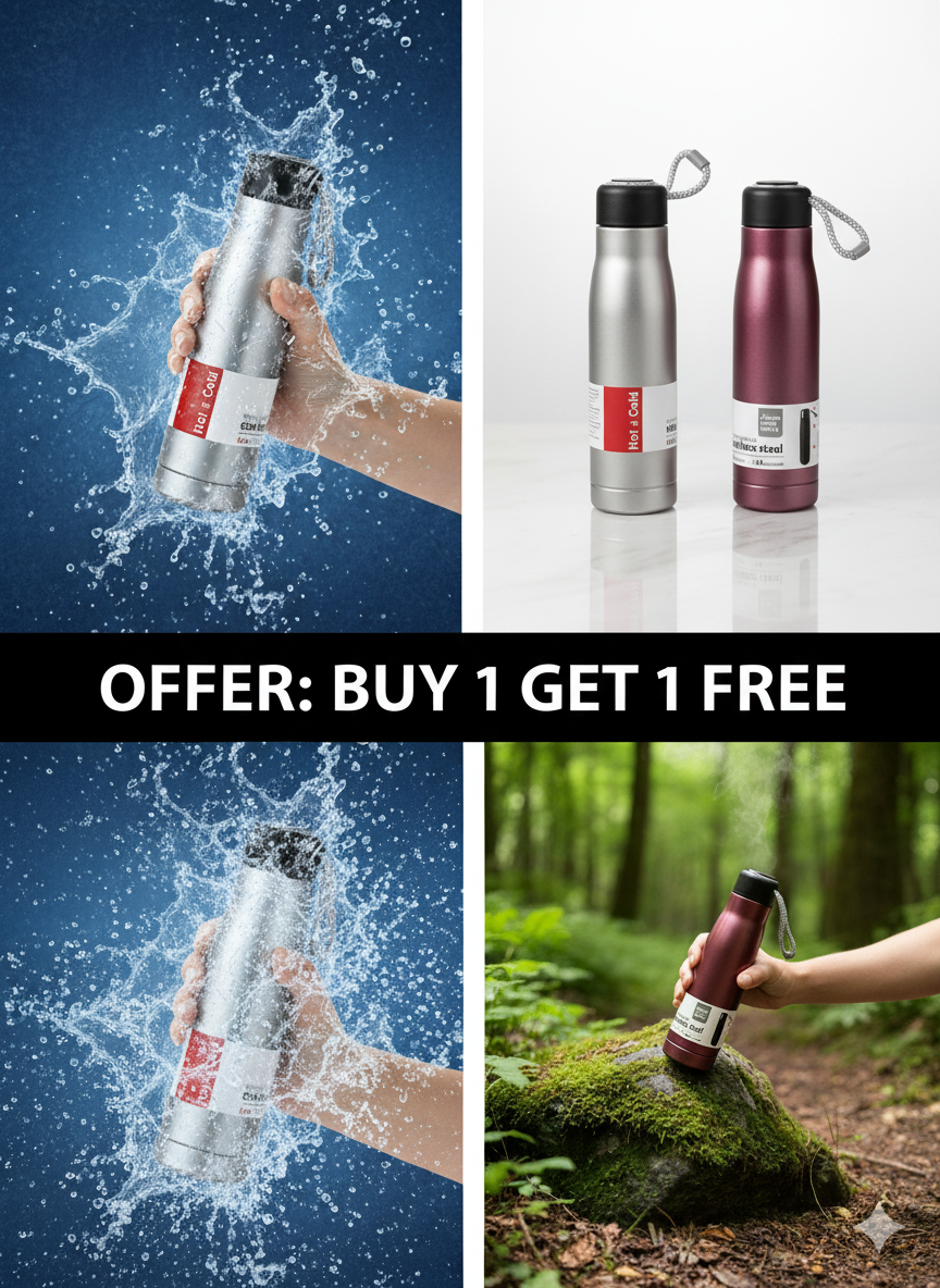 Stainless Steel Hot & Cold Insulated Water Bottle (Buy 1 Get 1 Free) - 500 ML