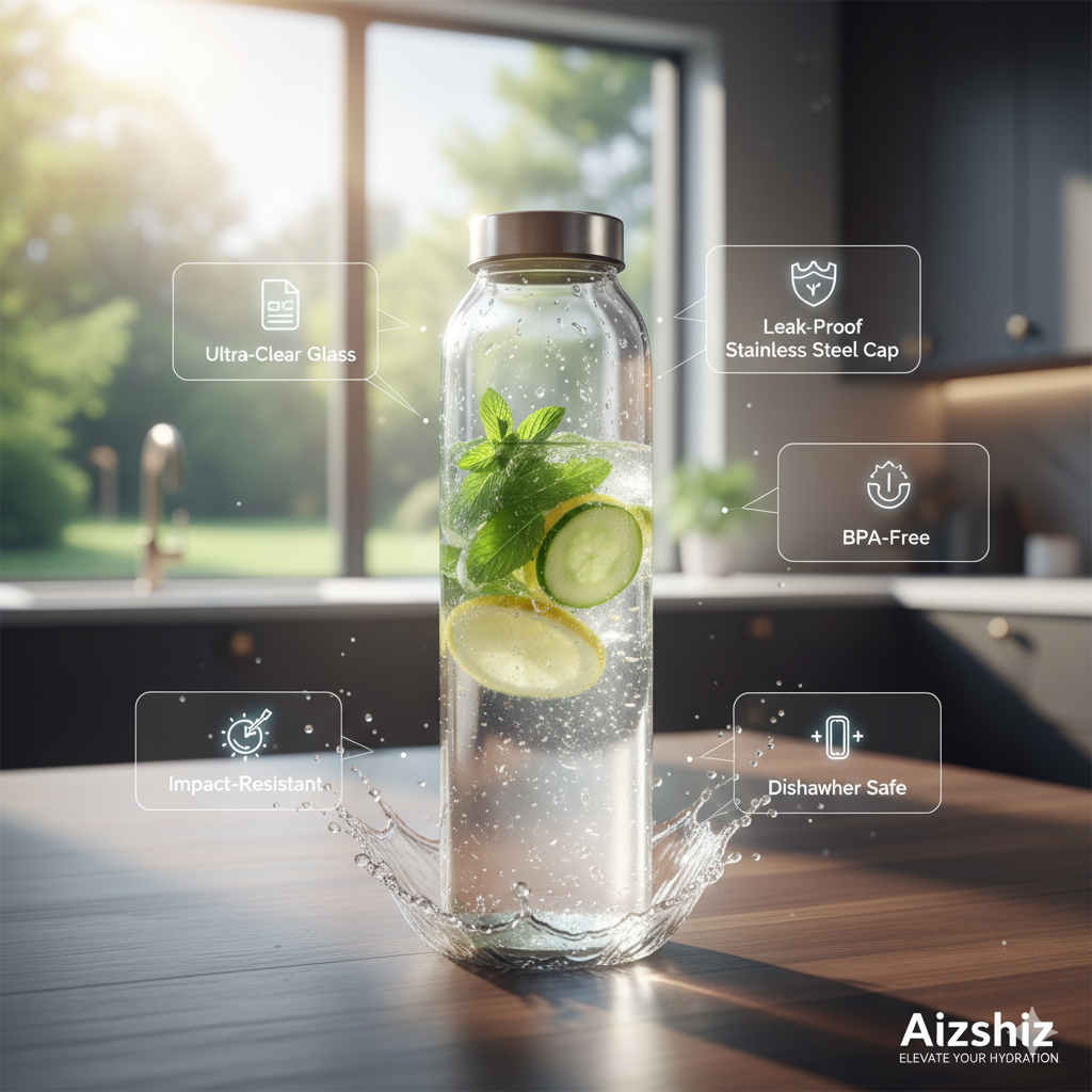 Premium Fridge Glass Water Bottle with Steel Cap – Set of 6 (800ml Each)